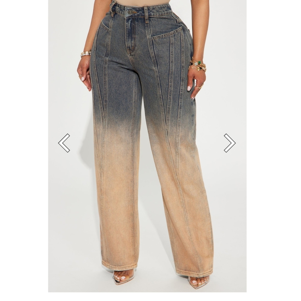 Gradient Blue and Tan Wide-Leg Jeans